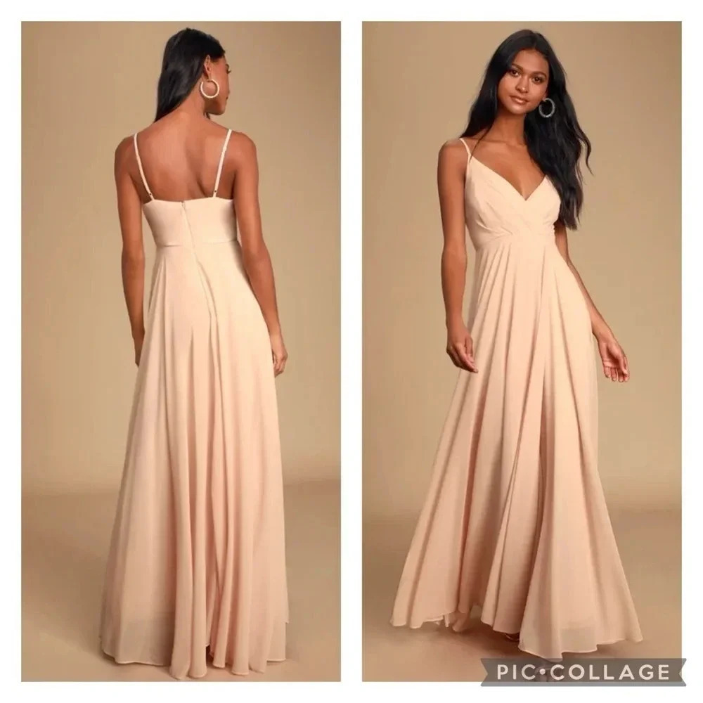 Lulus All About Love Blush Pink Full Length Formal Prom Wedding Dress Size XS